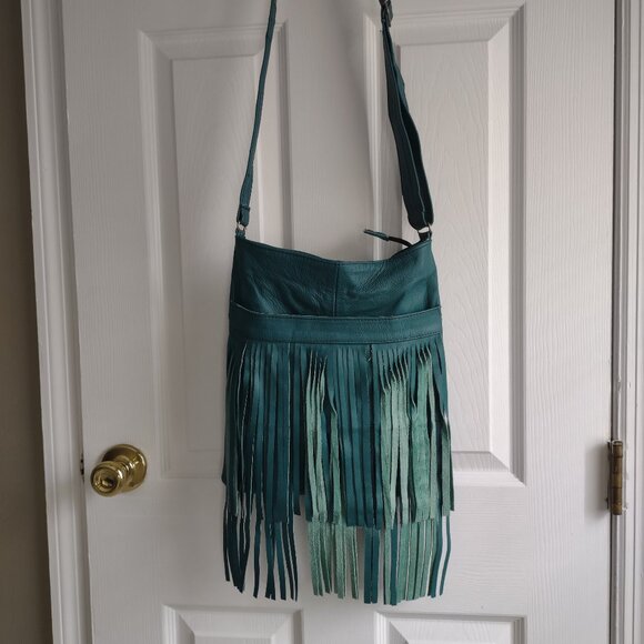 Handmade in Mexico Handbags - Vintage boho moto western leather fringe crossbody - handmade in Mexico - NWOT
